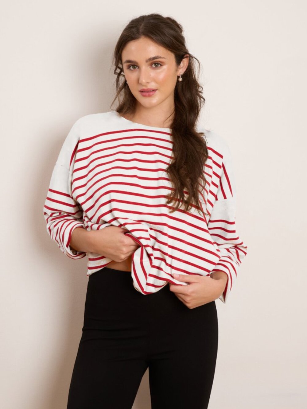 Loup Marianne Oversized Breton Tee - Red Stripe - XXS